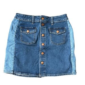 Madewell Two Tone Panel Denim Button Mini Skirt Womens Size 27